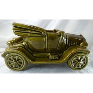 VTG Car Planter Convertible 10 "  Olive Green  Mid Century "Excuse My Dust"  NEW